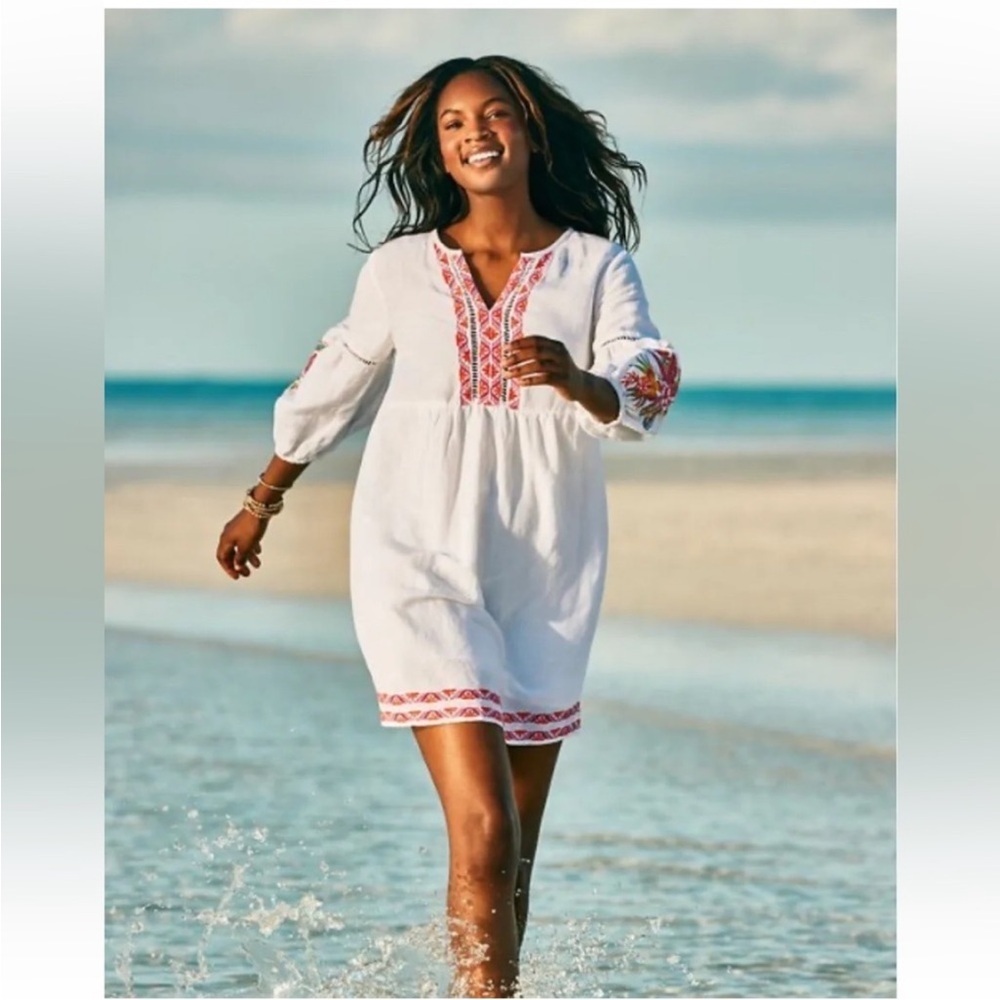 Tommy Bahama St. Lucia Tropical Embroidered Linen Dress Cover Up in White Large
